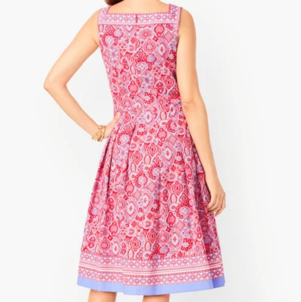 Talbots Fit and Flare Dress Boho Mediterranean Medalion Print Square Neck 12P